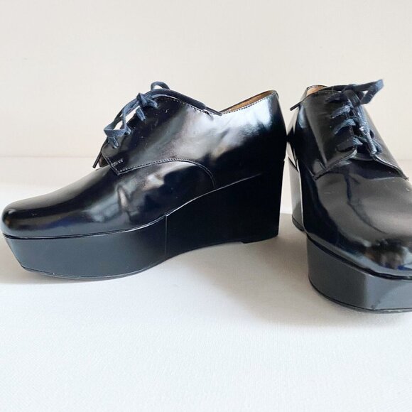 Robert Clergerie Black Leather Platform Lace up  Shoes 37.5 - Picture 8 of 10